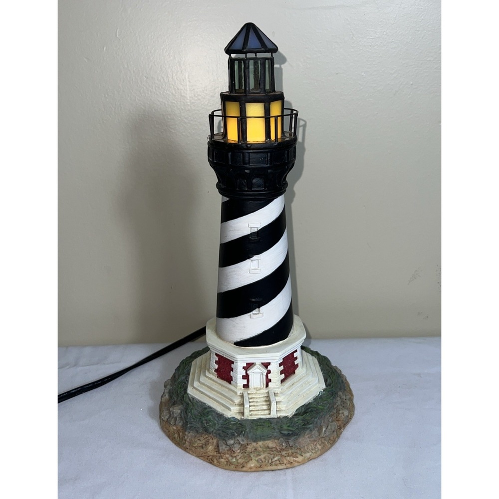 Vintage Cape Hatters Lighthouse Night Light Stain Glass at top on/off switch